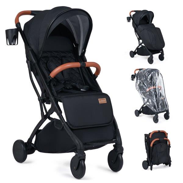 Kelioninis sulankstomas vežimėlis su lietaus apsauga, reguliuojamu atlošu ir stogeliu